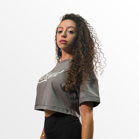 Power Within Grey Oversized Crop